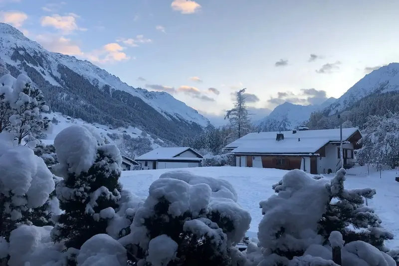 View from Chalet Corey over snowy Klosters to the peaks